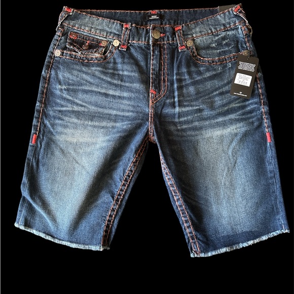 True Religion Dark Blue Jean Shorts with Red Accents